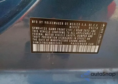 2019 Volkswagen Jetta S z USA, uszkodzony, nr VIN 3VWC57BU2KM032453